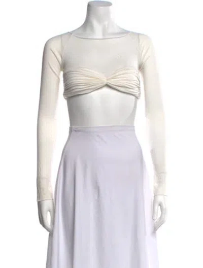 Pre-owned Orseund Iris Crew Neck Long Sleeve Crop Top In Neutrals
