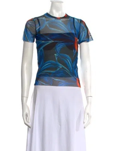 Pre-owned Orseund Iris Floral Print Crew Neck Top In Blue