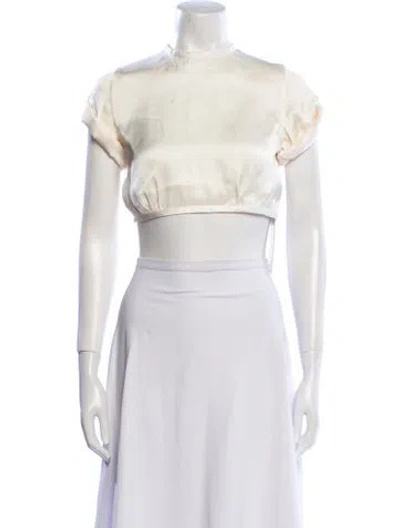 Pre-owned Orseund Iris Mock Neck Short Sleeve Crop Top In Neutral