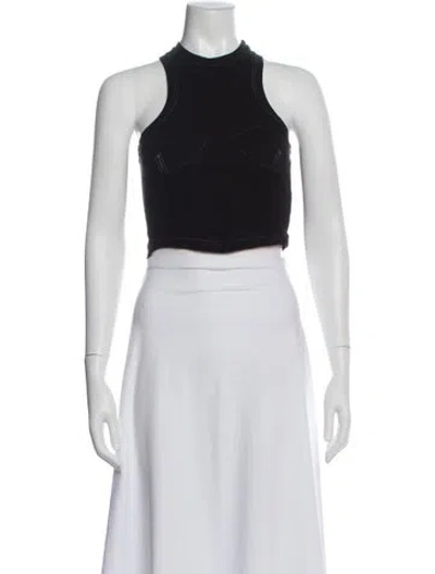 Pre-owned Orseund Iris Mock Neck Sleeveless Crop Top In Black