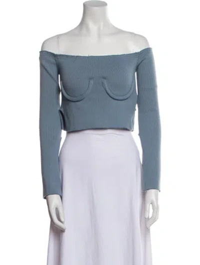 Pre-owned Orseund Iris Off-the-shoulder Long Sleeve Crop Top In Blue