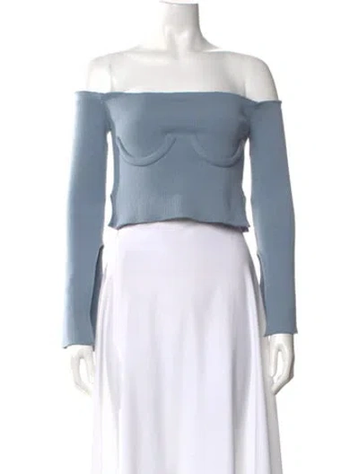 Pre-owned Orseund Iris Off-the-shoulder Long Sleeve Crop Top In Blue