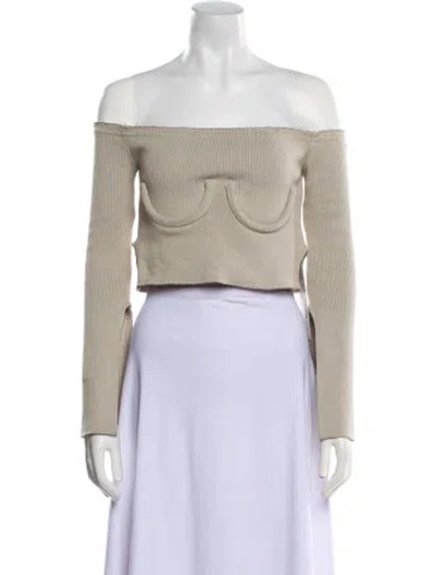 Pre-owned Orseund Iris Off-the-shoulder Long Sleeve Crop Top In Green