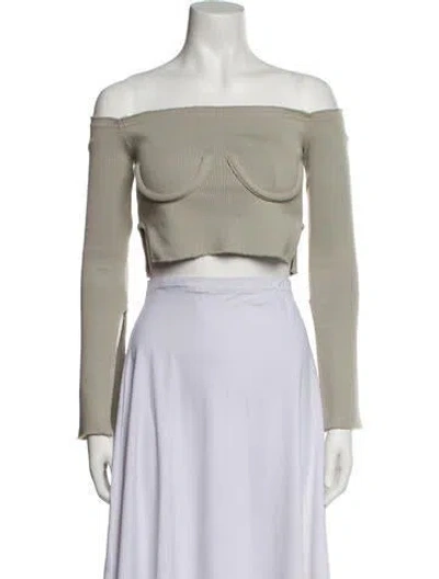 Pre-owned Orseund Iris Off-the-shoulder Long Sleeve Crop Top In Green