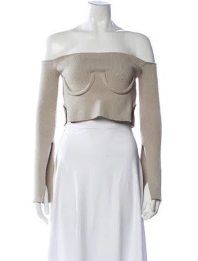 Pre-owned Orseund Iris Off-the-shoulder Long Sleeve Crop Top In Neutral