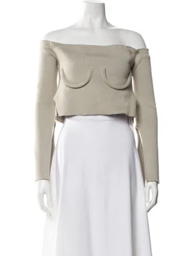Pre-owned Orseund Iris Off-the-shoulder Long Sleeve Crop Top In Neutral