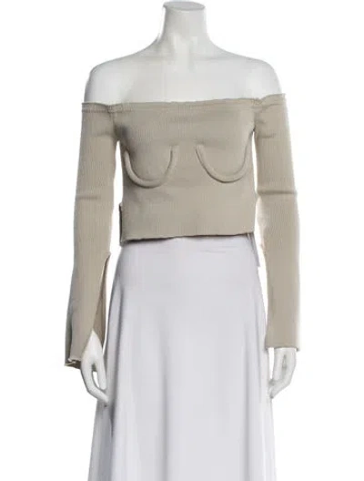 Pre-owned Orseund Iris Off-the-shoulder Long Sleeve Crop Top In Neutral