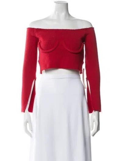 Pre-owned Orseund Iris Off-the-shoulder Long Sleeve Crop Top In Red