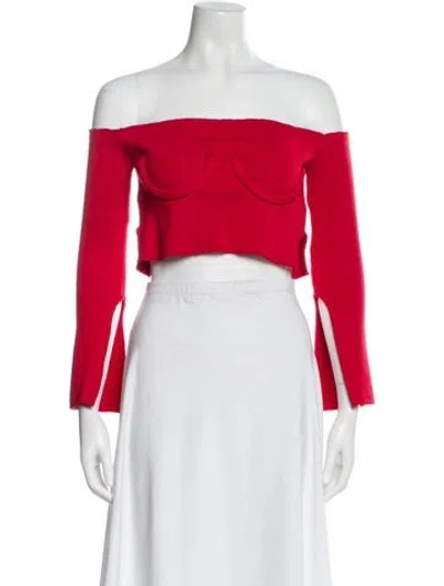Pre-owned Orseund Iris Off-the-shoulder Long Sleeve Crop Top In Red