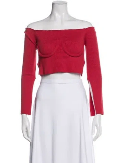 Pre-owned Orseund Iris Off-the-shoulder Long Sleeve Crop Top In Red