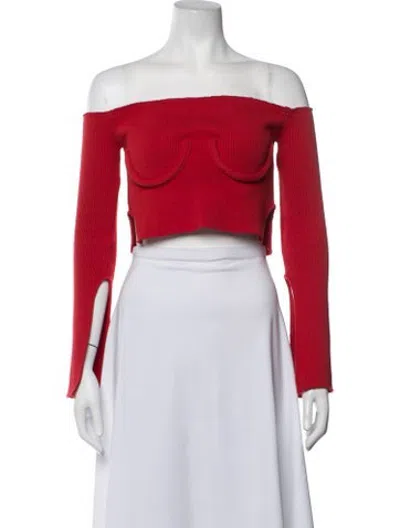Pre-owned Orseund Iris Off-the-shoulder Long Sleeve Crop Top In Red