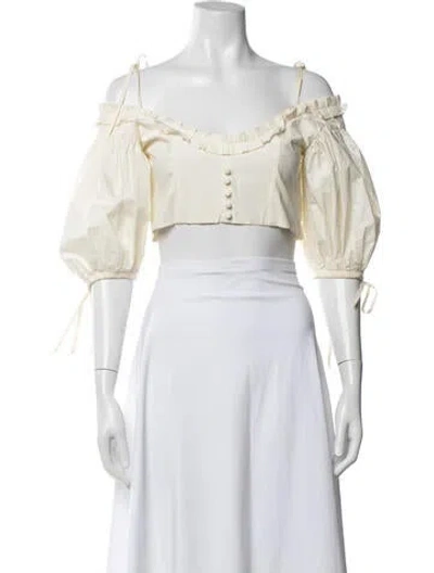 Pre-owned Orseund Iris Off-the-shoulder Short Sleeve Crop Top In Neutrals