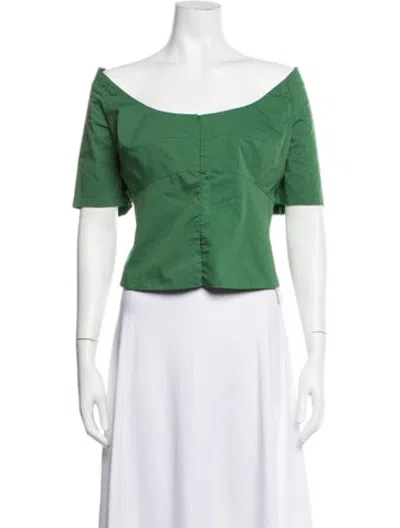 Pre-owned Orseund Iris Off-the-shoulder Short Sleeve Top In Green