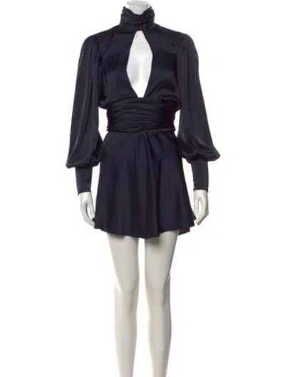 Pre-owned Orseund Iris Plunge Neckline Mini Dress In Blue