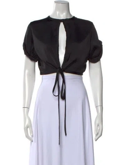 Pre-owned Orseund Iris Plunge Neckline Short Sleeve Crop Top In Black