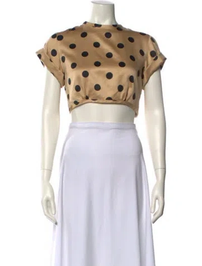 Pre-owned Orseund Iris Polka Dot Print Mock Neck Crop Top In Neutral
