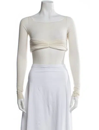 Pre-owned Orseund Iris Scoop Neck Long Sleeve Crop Top In Neutral