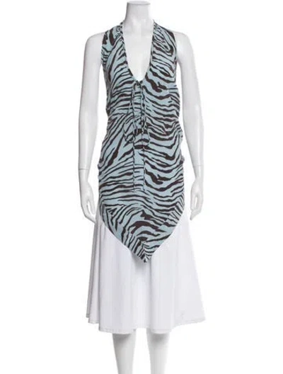 Pre-owned Orseund Iris Silk Animal Print Top In Blue
