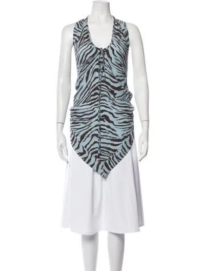 Pre-owned Orseund Iris Silk Animal Print Top In Blue