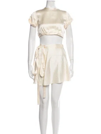 Pre-owned Orseund Iris Silk Cutout Accent Skirt Set In Neutral