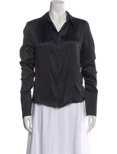 Pre-owned Orseund Iris Silk Long Sleeve Button-up Top In Black
