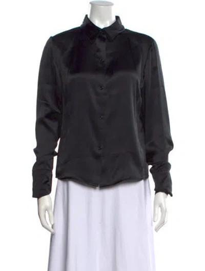 Pre-owned Orseund Iris Silk Long Sleeve Button-up Top In Black
