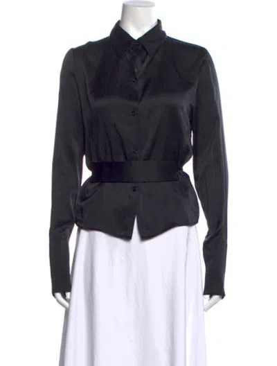 Pre-owned Orseund Iris Silk Long Sleeve Button-up Top In Black