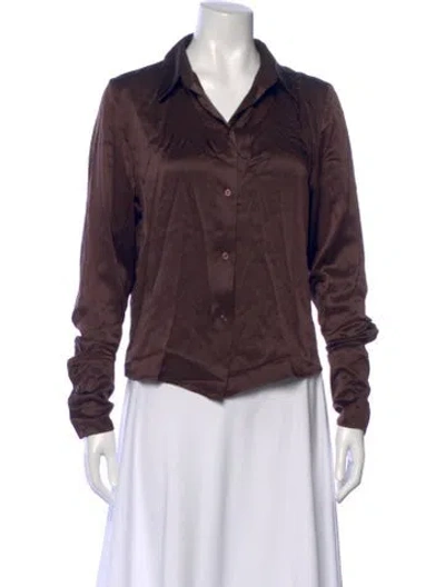 Pre-owned Orseund Iris Silk Long Sleeve Button-up Top In Brown