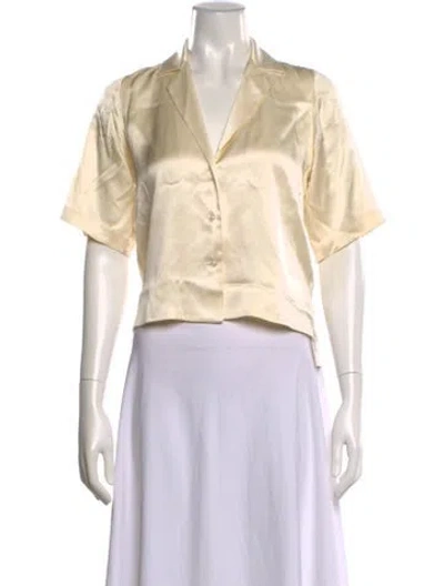 Pre-owned Orseund Iris Silk Short Sleeve Button-up Top In Neutrals