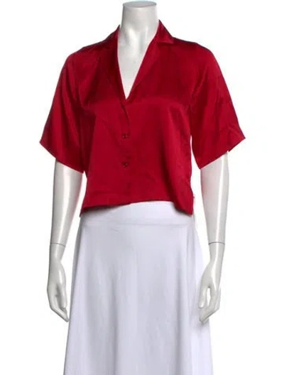 Pre-owned Orseund Iris Silk Short Sleeve Button-up Top In Red