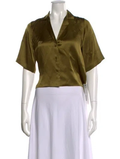 Pre-owned Orseund Iris Silk V-neck Button-up Top In Green