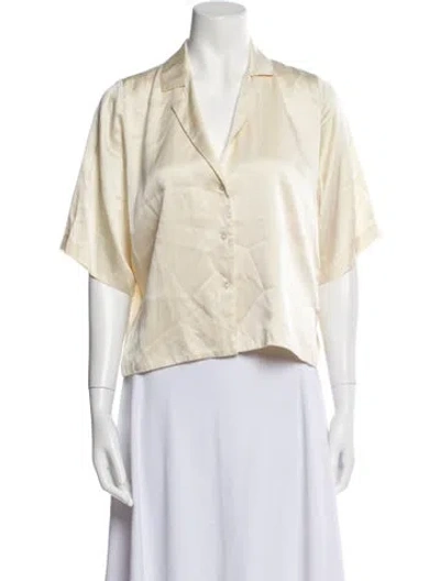 Pre-owned Orseund Iris Silk V-neck Button-up Top In Neutral