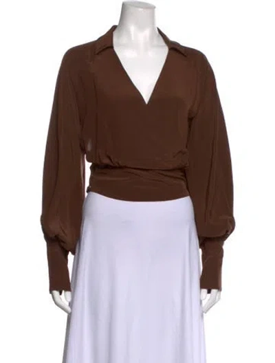 Pre-owned Orseund Iris Silk V-neck Top In Brown