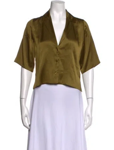 Pre-owned Orseund Iris Silk V-neck Top In Green