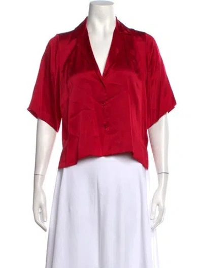 Pre-owned Orseund Iris Silk V-neck Top In Red