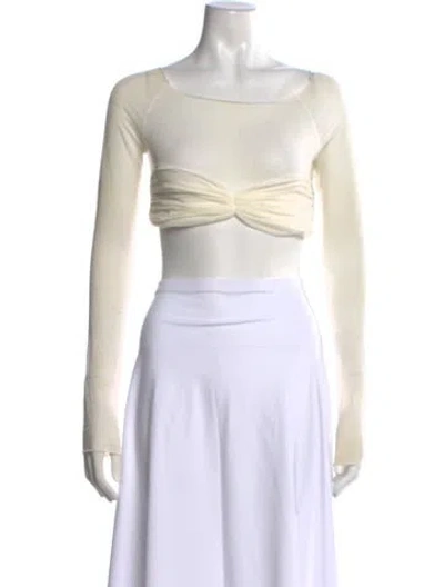 Pre-owned Orseund Iris Square Neckline Long Sleeve Crop Top In Neutral