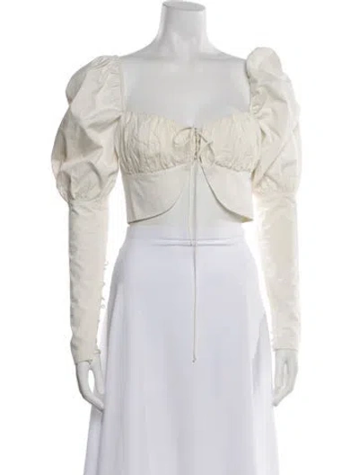 Pre-owned Orseund Iris Square Neckline Long Sleeve Crop Top In White