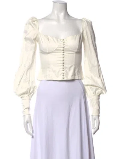 Pre-owned Orseund Iris Square Neckline Long Sleeve Top In White