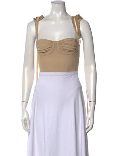 Pre-owned Orseund Iris Square Neckline Sleeveless Crop Top In Brown