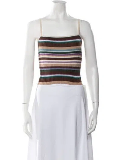 Pre-owned Orseund Iris Striped Square Neckline Crop Top In Brown