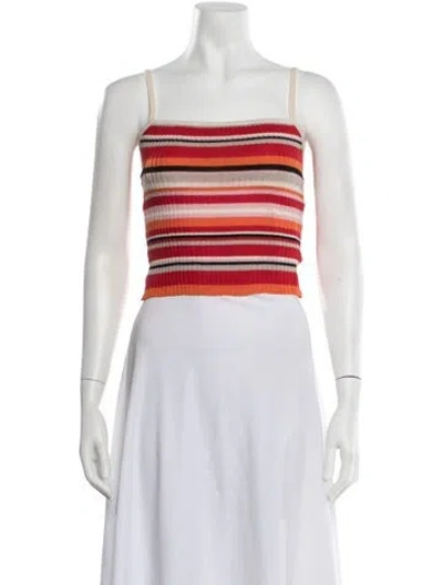 Pre-owned Orseund Iris Striped Square Neckline Crop Top In Red