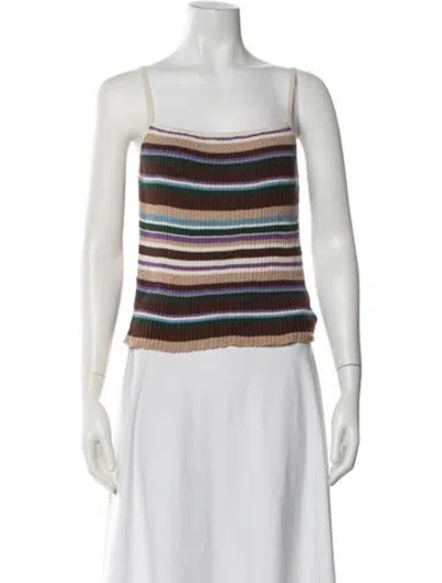Pre-owned Orseund Iris Striped Square Neckline Top In White