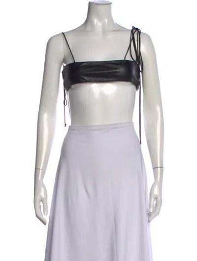 Pre-owned Orseund Iris Vegan Leather Square Neckline Crop Top In Black