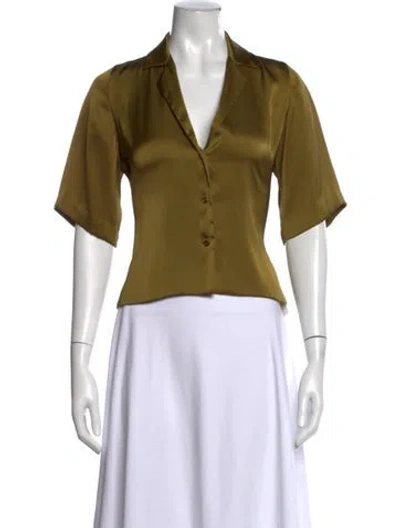 Pre-owned Orseund Iris V-neck Short Sleeve Blouse In Green