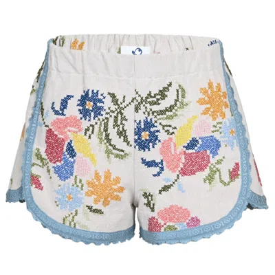 Orsina Cotton Shorts Blue Trim Multi Floral S