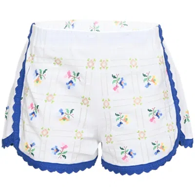 Orsina Cotton Shorts Blue Trim Square Print S