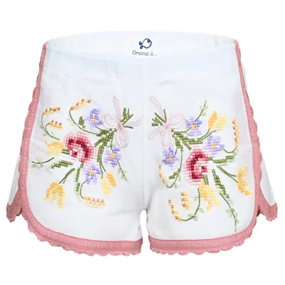 Orsina Cotton Shorts Deep Pink Trim Floral Xs