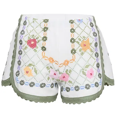 Orsina Cotton Shorts Green Flowing Floral S