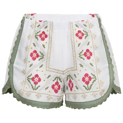 Orsina Cotton Shorts Green Trim Multi Print S