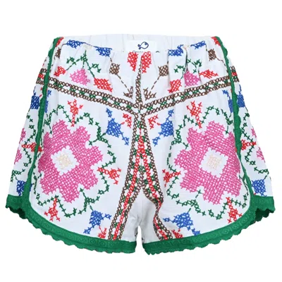 Orsina Cotton Shorts Multi Print Green Trim M